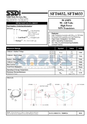 SFT6033 datasheet - 50 AMPS 90 - 120 Volts High Power NPN Transistors