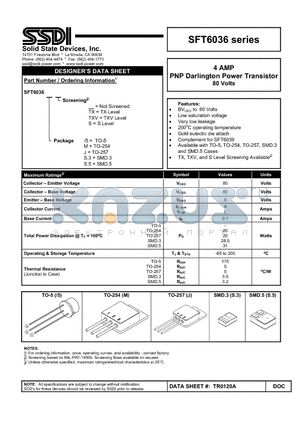 SFT6036 datasheet - PNP Darlington Power Transistor