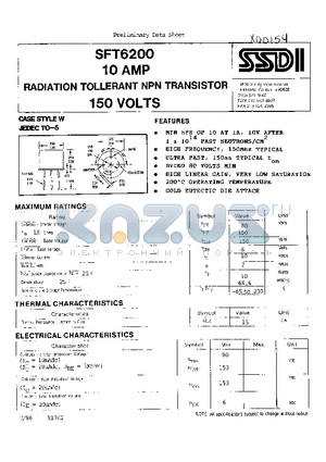 SFT6200 datasheet - 10 AMP RADIATION TOLLERANT PNP TRANSISTOR 150 VOLTS