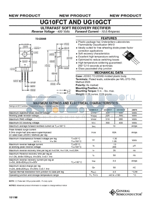 UG10FCT datasheet - ULTRAFAST SOFT RECOVERY RECTIFIER