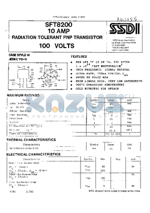 SFT8200 datasheet - 10 AMP RADIATION TOLERANT PNP TRANSISTOR 100 VOLTS