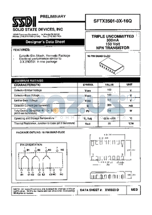 SFTX3501-3X-16Q datasheet - TRIPLE UNCOMMITTED 300mA 150 VOLT NPN TRANSISTOR