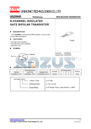 UG25N45L-TA3-T datasheet - N-CHANNEL INSULATED GATE BIPOLAR TRANSISTOR