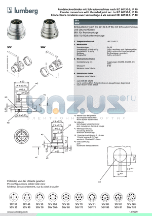 SFV120 datasheet - Rundsteckverbinder mit Schraubverschluss nach IEC 60130-9, IP 40