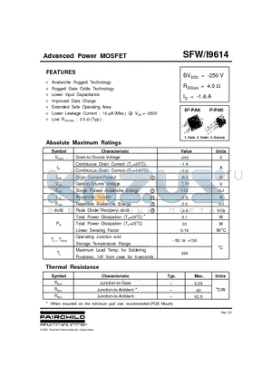 SFWI9614 datasheet - Advanced Power MOSFET