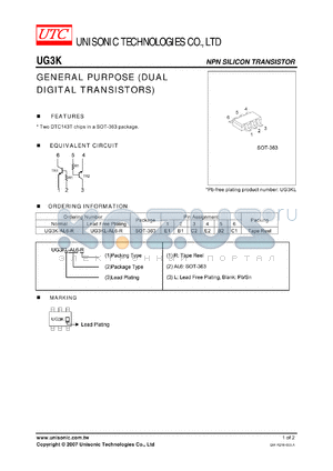 UG3K datasheet - GENERAL PURPOSE (DUAL DIGITAL TRANSISTORS)