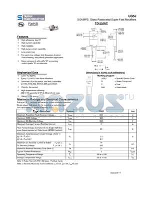 UG5J datasheet - 5.0AMPS. Glass Passivated Super Fast Rectifiers
