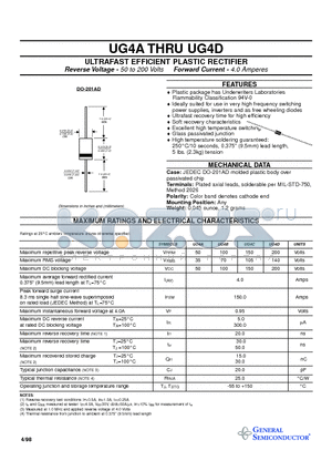 UG4C datasheet - ULTRAFAST EFFICIENT PLASTIC RECTIFIER