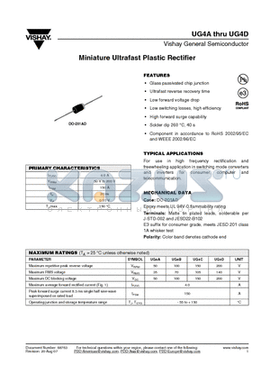 UG4C datasheet - Miniature Ultrafast Plastic Rectifier