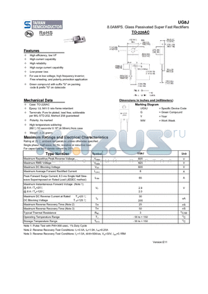 UG8J datasheet - 8.0AMPS. Glass Passivated Super Fast Rectifiers