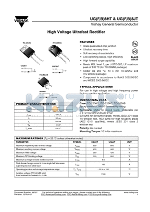UG8JT-E3/45 datasheet - High Voltage Ultrafast Rectifier