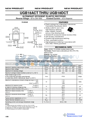 UGB18CCT datasheet - ULTRAFAST EFFICIENT PLASTIC RECTIFIER