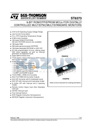 ST6373J3B1 datasheet - 8-BIT ROM/OTP/EPROM MCUs FOR DIGITALLY CONTROLLED MULTISYNC/MULTISTANDARD MONITORS