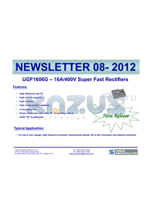 UGF1606G datasheet - 16A/400V Super Fast Rectifiers High surge current capability