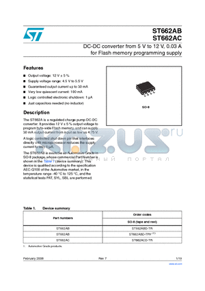 ST662AB datasheet - DC-DC converter from 5 V to 12 V, 0.03 A for Flash memory programming supply