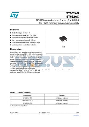 ST662AC datasheet - DC-DC converter from 5 V to 12 V, 0.03 Afor Flash memory programming supply