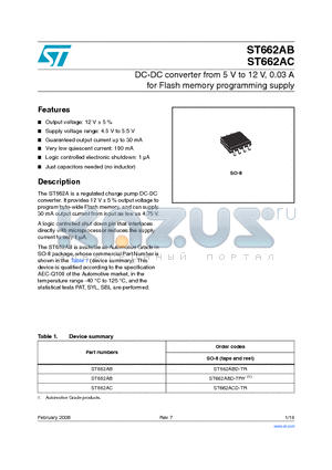 ST662ABD-TR datasheet - DC-DC converter from 5 V to 12 V, 0.03 A for Flash memory programming supply