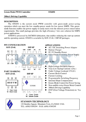 ST6850 datasheet - Green-Mode PWM Controller