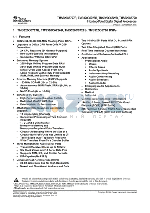 TMS320C6726BRFP266 datasheet - Floating-Point Digital Signal Processors