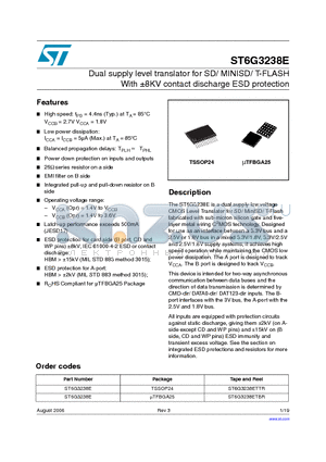 ST6G3238E datasheet - Dual supply level translator for SD/ MINISD/ T-FLASH With a8KV contact discharge ESD protection