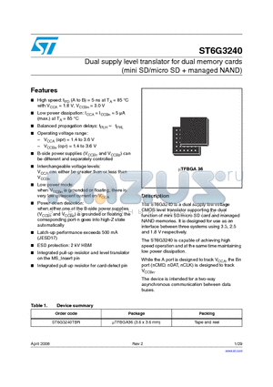 ST6G3240 datasheet - Dual supply level translator for dual memory cards (mini SD/micro SD  managed NAND)