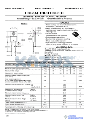 UGF8BT datasheet - ULTRAFAST EFFICIENT PLASTIC RECTIFIER