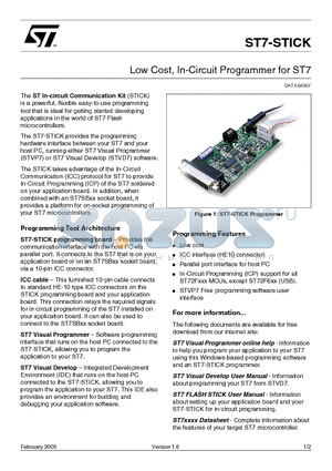 ST7-STICK datasheet - Low Cost, In-Circuit Programmer for ST7