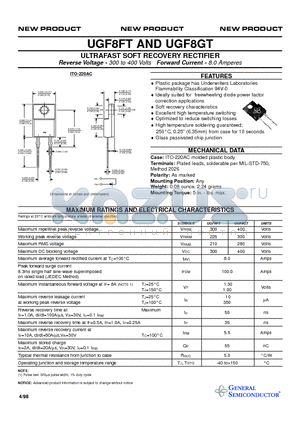 UGF8GT datasheet - ULTRAFAST SOFT RECOVERY RECTIFIER