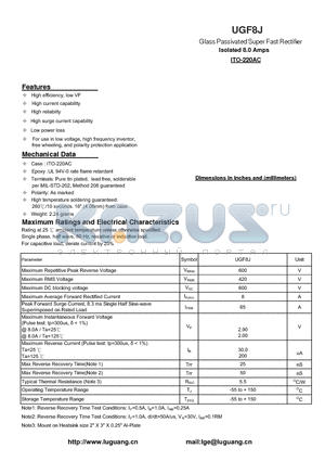 UGF8J datasheet - Glass Passivated Super Fast Rectifier Isolated 8.0 Amps