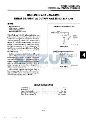 UGN-3501LI datasheet - LINEAR DIFFERENTIAL OUTPUT HALL EFFCT SENSORS