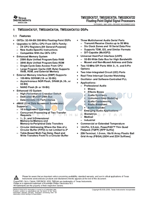 TMS320C6727ZDH300 datasheet - Floating-Point Digital Signal Processors
