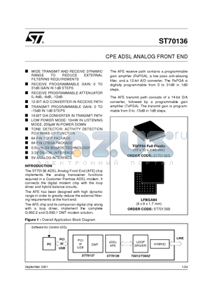 ST70136 datasheet - CPE ADSL ANALOG FRONT END