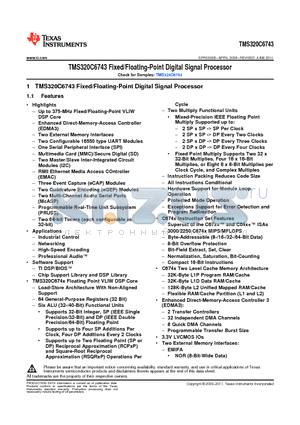 TMS320C6743BPTPT2 datasheet - TMS320C6743 Fixed/Floating-Point Digital Signal Processor