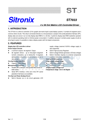 ST7033 datasheet - 4 x 96 Dot Matrix LCD Controller/Driver