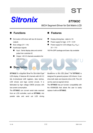 ST7063C datasheet - 80CH Segment Driver for Dot Matrix LCD
