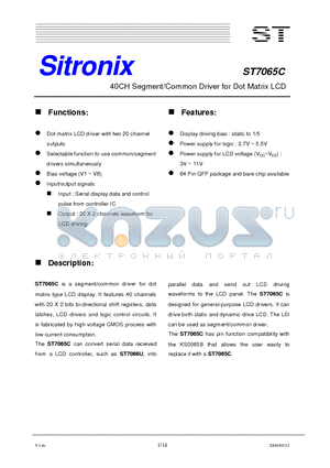 ST7065C datasheet - 40CH Segment/Common Driver for Dot Matrix LCD
