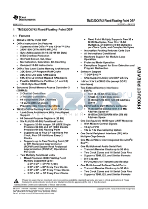 TMS320C6742ZCE3 datasheet - Fixed/Floating-Point DSP