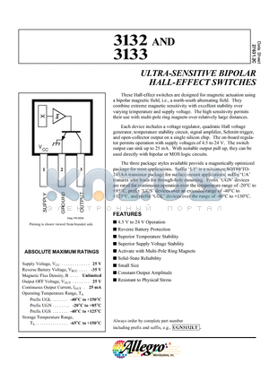 UGN3132LT datasheet - ULTRA-SENSITIVE BIPOLAR HALL-EFFECT SWITCHES