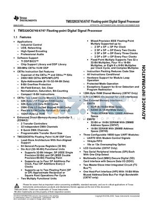 TMS320C6745PTP2 datasheet - Floating-point Digital Signal Processor