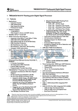 TMS320C6745 datasheet - Floating-point Digital Signal Processor