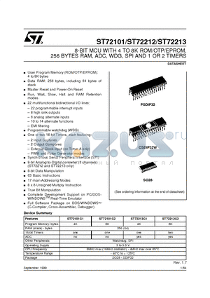 ST72101G1B1 datasheet - 8-BIT MCU WITH 4 TO 8K ROM/OTP/EPROM, 256 BYTES RAM, ADC, WDG, SPI AND 1 OR 2 TIMERS