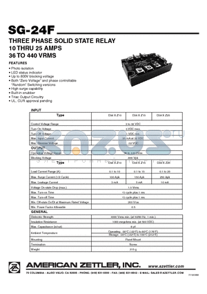 SG-24FD38Z25P datasheet - THREE PHASE SOLID STATE RELAY 10 THRU 25 AMPS 36 TO 440 VRMS