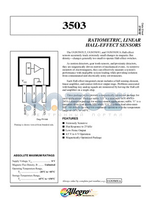 UGN3503 datasheet - RATIOMETRIC, LINEAR HALL-EFFECT SENSORS