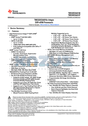 TMS320C6A8168 datasheet - TMS320C6A816x Integra DSPARM Processors