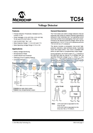 TC54VX21 datasheet - Voltage Detector