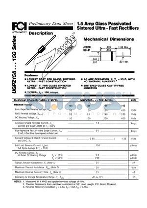 UGPZ15A datasheet - 1.5 Amp Glass Passivated Sintered Ultra - Fast Rectifiers