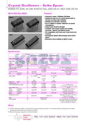 SG-531PTJ datasheet - Crystal Oscillators(HCMOS/TTL DUAL IN LINE PLASTIC FULL SIZE SG-51/ HALF SIZE SG-531)