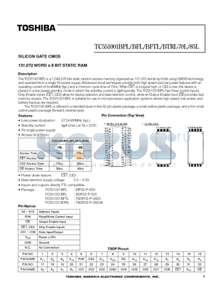 TC551001BFTL-85L datasheet - SILICON GATE CMOS 131,072 WORD x 8 BIT STATIC RAM