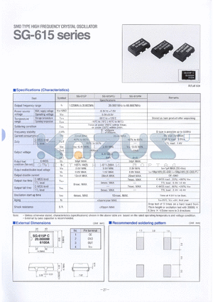 SG-615P datasheet - SMD TYPE HIGH FREQUENCY CRYSTAL OSCILLATOR