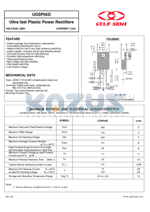 UGSP05D datasheet - Ultra fast Plastic Power Rectifiers VOLTAGE: 200V CURRENT: 5.0A